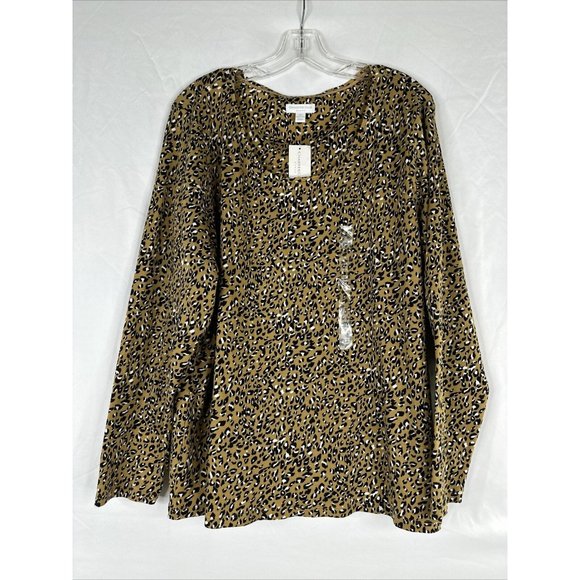 Charter Club‎ Animal Print Top Womens Plus Size 3X Long Sleeve New - Picture 1 of 13